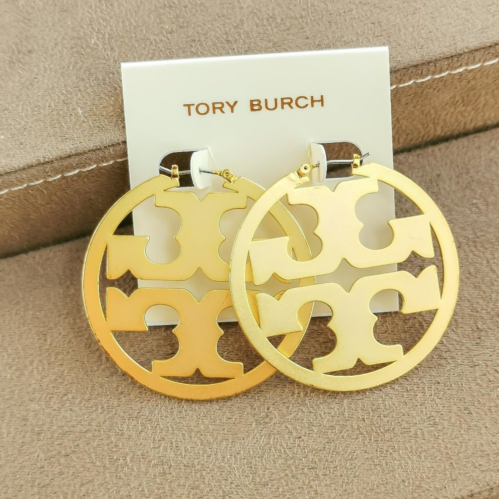 TORY BURCH Miller / Statement Hoop Earrings Gold NEW